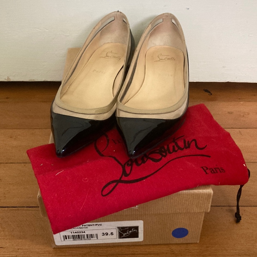 Louboutin Women's Paulina Flat Patent/PVC black beige size 39.5